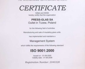 ISO 9001 certification for our factory in Tczew